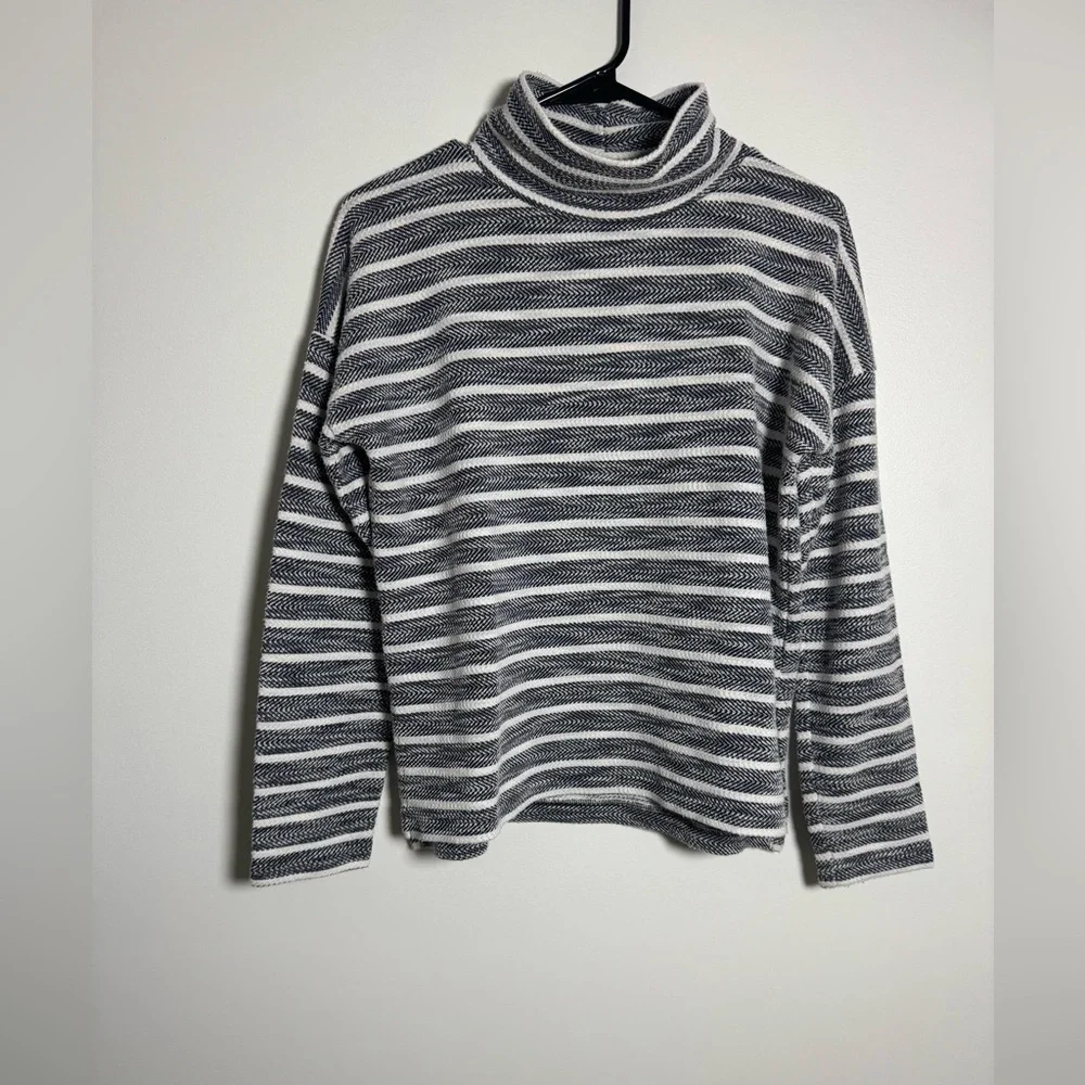 J.Crew Black White Striped Turtleneck Sweater Soft Knit Size S